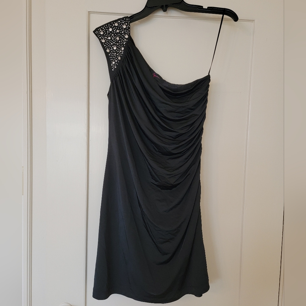 AQUA Bloomingdale's Black one shoulder studded dress Size M
